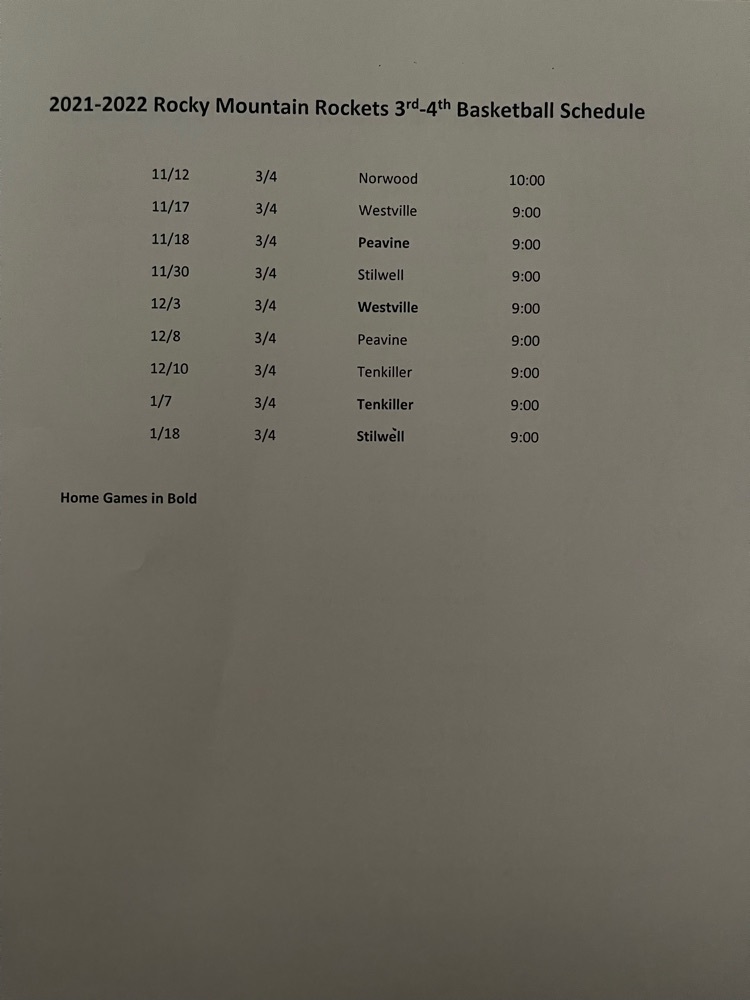 3/4th Basketball Schedule 