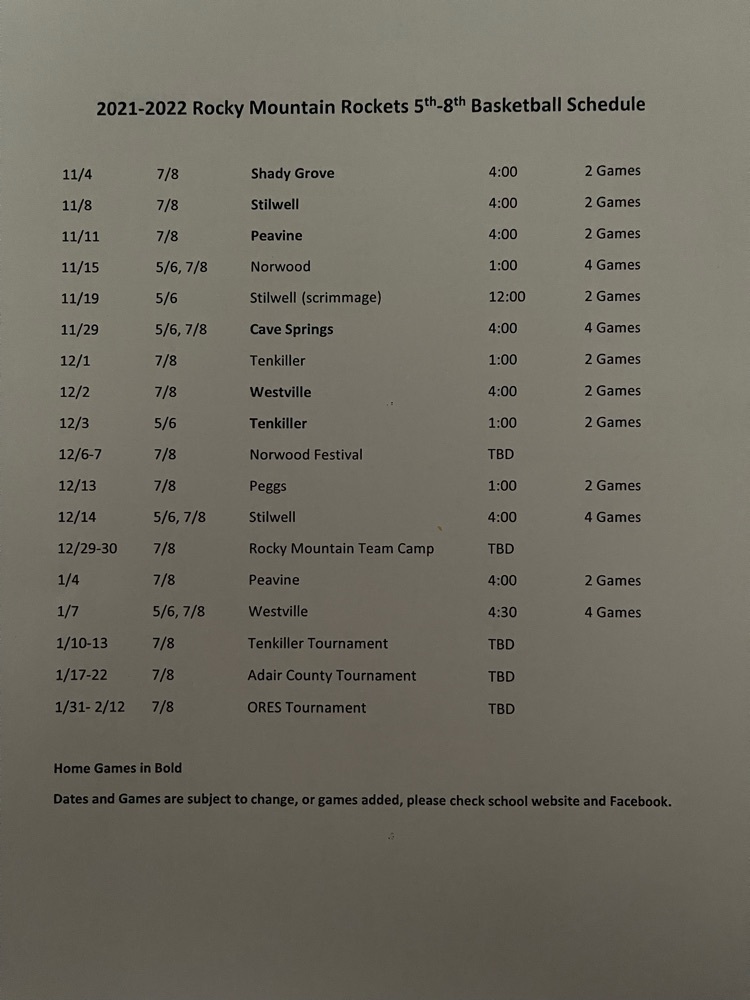 5-8th Basketball Schedule