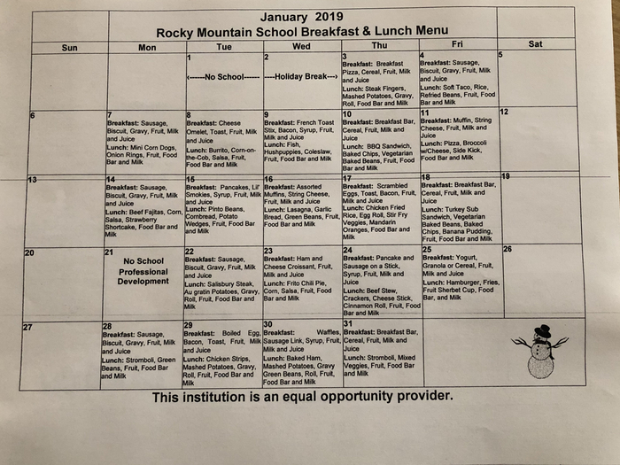 January menu
