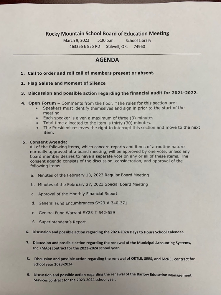 March 2023 Board Meeting Agenda page 1